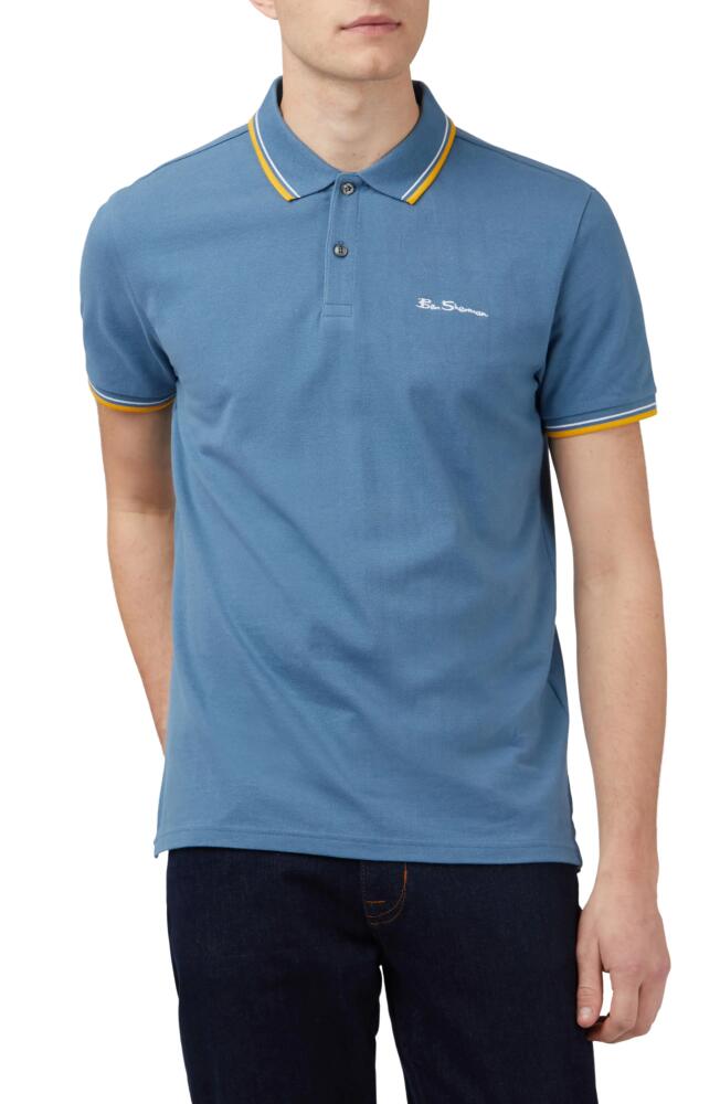 Ben Sherman Signature Tipped Organic Cotton Piqué Polo in Blue Shadow Cover