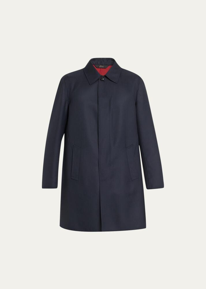 Brioni Men's Amaranth Wool Navy Blue Top Coat Cover