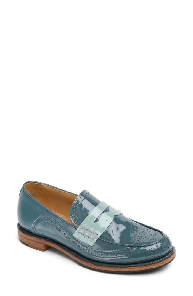 The Office of Angela Scott Wingtip Penny Loafer in Teal Cover