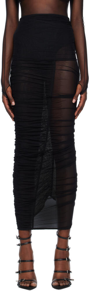 Mugler Black Sheer Midi Skirt Cover