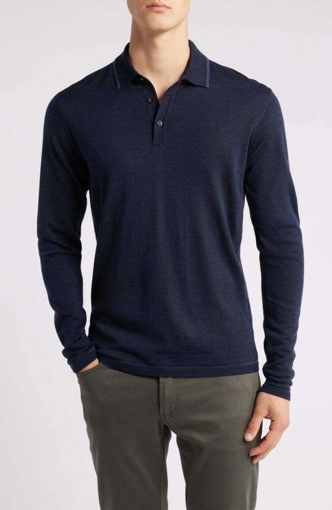 Robert Barakett Roman Long Sleeve Merino Wool Sweater Polo in Navy Cover