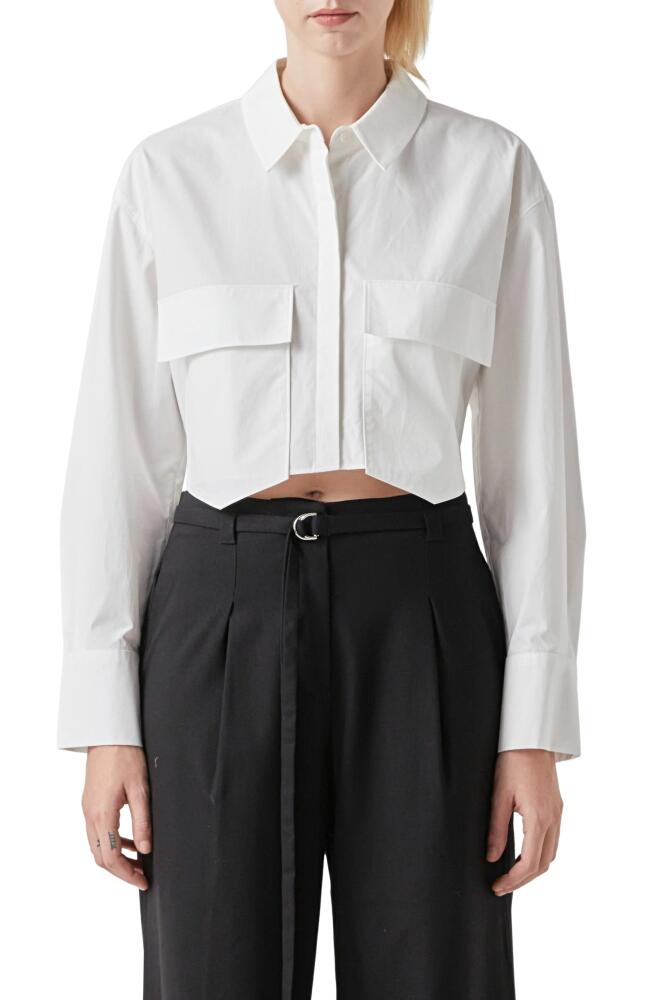 Grey Lab Long Sleeve Crop Button-Up Shirt in White Cover