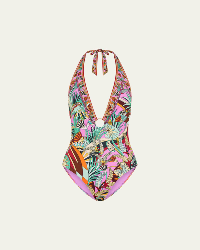 Camilla Giza Goddess Ring Plunge One-Piece Swimsuit Cover