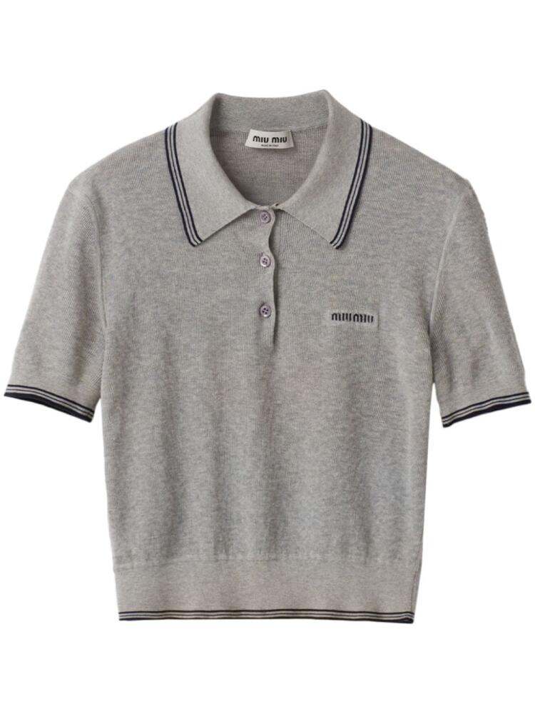 Miu Miu logo-jacquard cropped polo shirt - Grey Cover