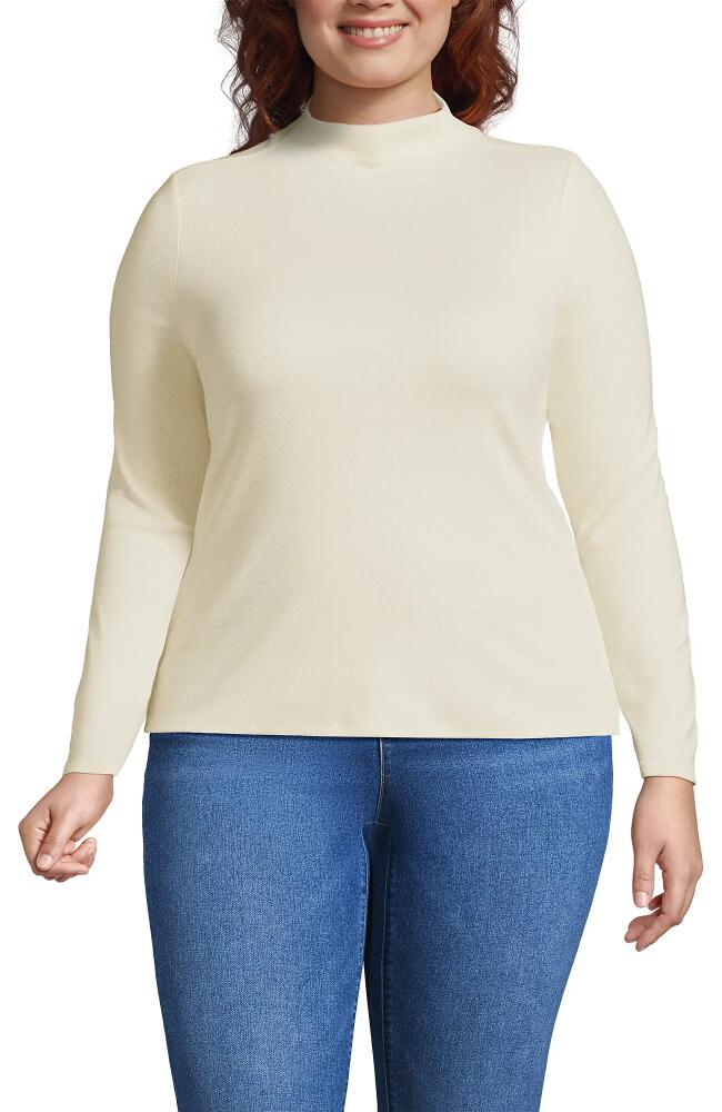 Lands' End Plus Size Drapey Rib Skimming Long Sleeve Mock Neck in Fresh Ivory Cover