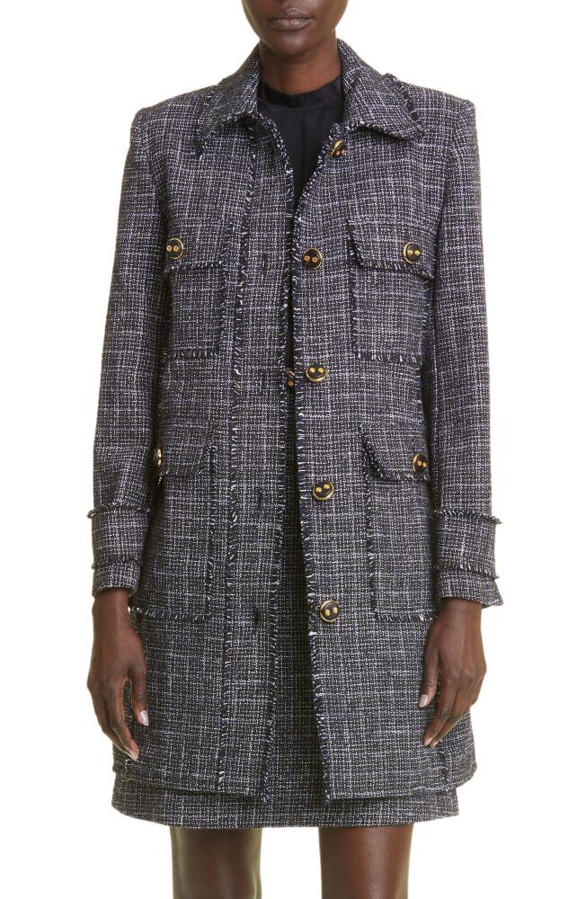 St. John Collection Check Tweed Longline Jacket in Navy/Moss/Ecru Cover