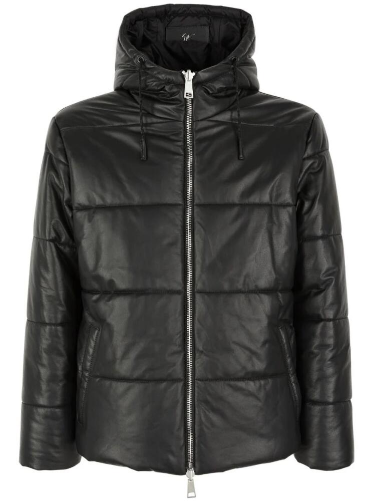 Giuseppe Zanotti drawstring-hood leather puffer jacket - Black Cover