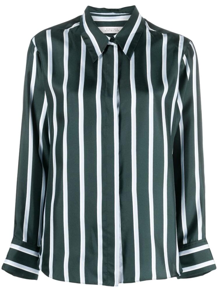 Dorothee Schumacher striped long-sleeve silk shirt - Green Cover