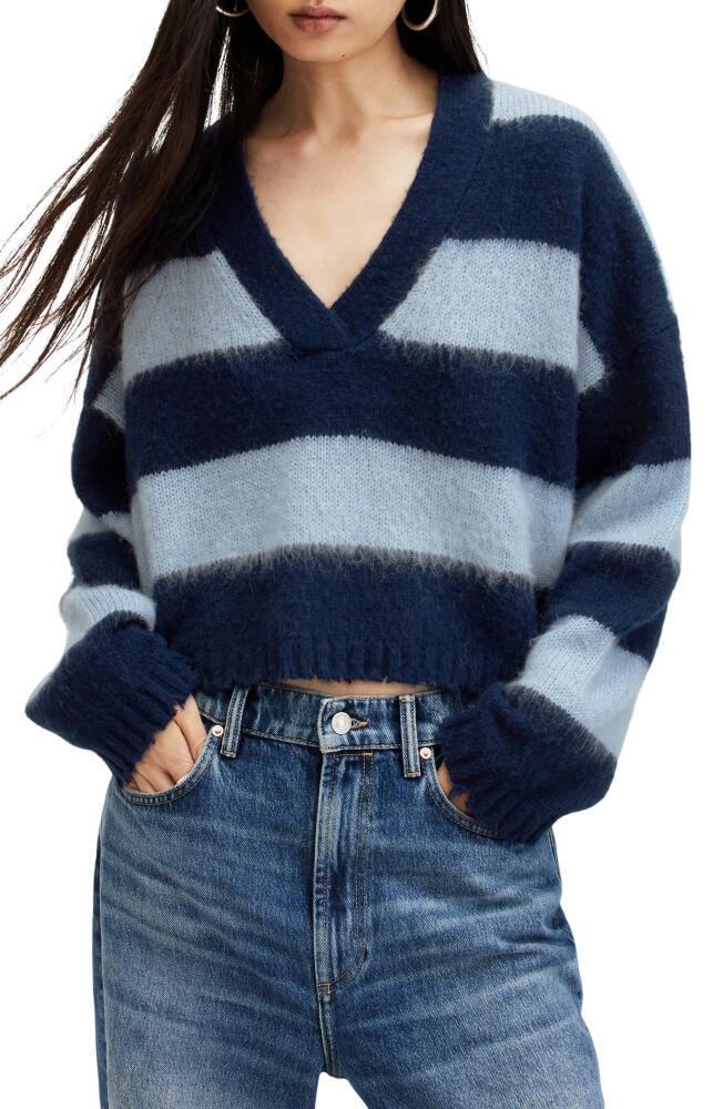 AllSaints Lou Stripe Crop Sweater in Indigo/Pale Blue Cover