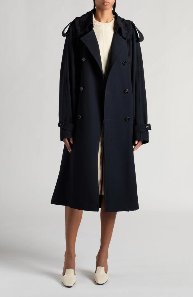 Bottega Veneta Double Breasted Compact Wool Gabardine Trench Coat in 4246 Midnight Blue Cover