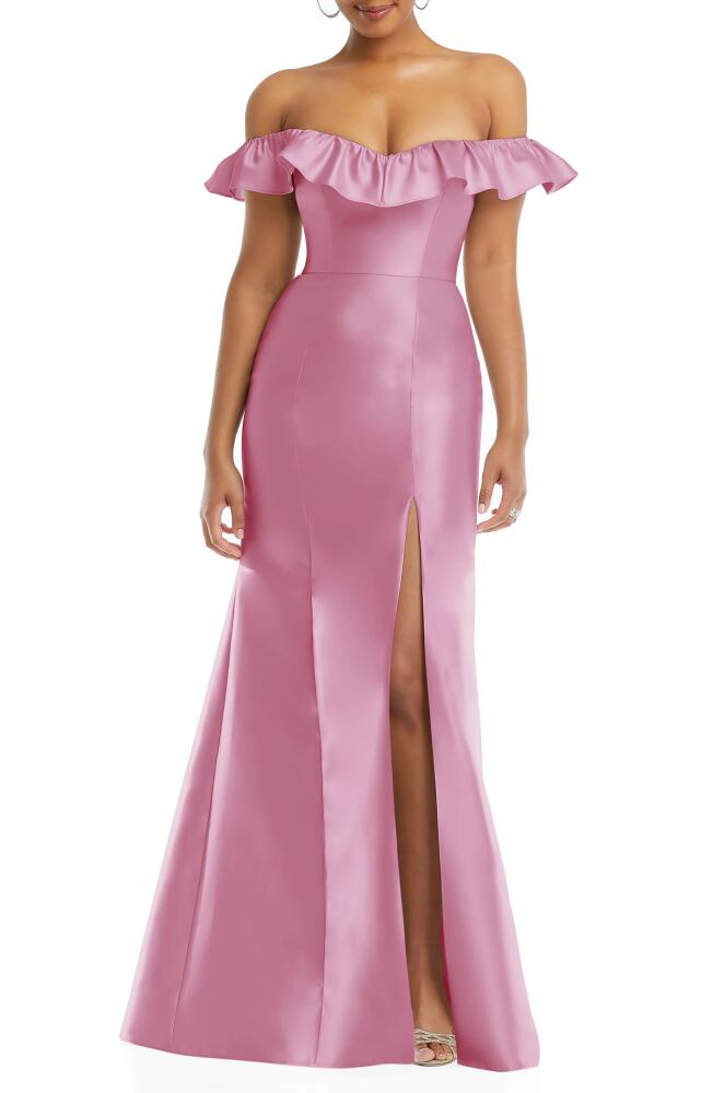 Alfred Sung Off the Shoulder Ruffle Satin Trumpet Gown in Powder Pink Cover