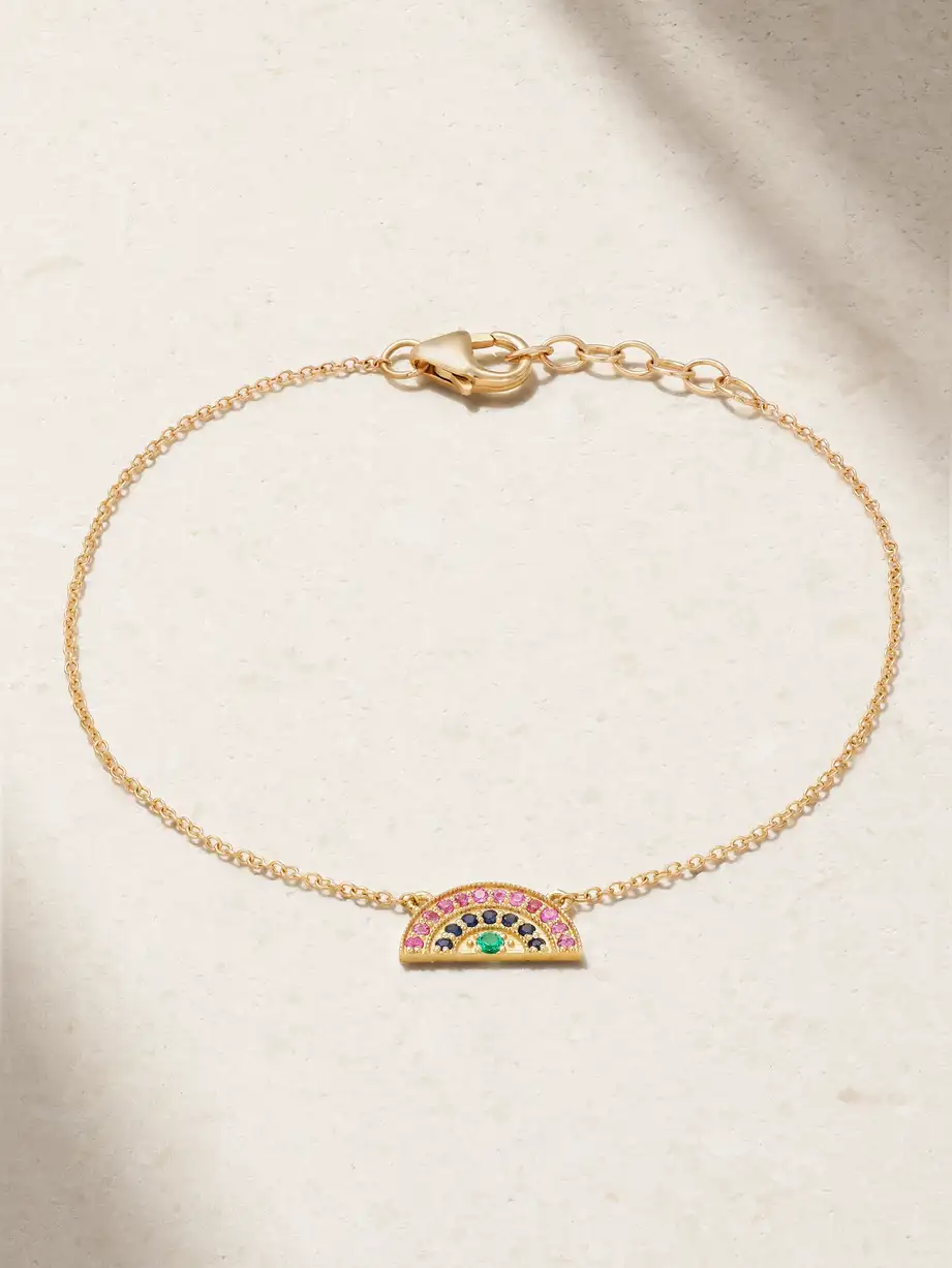 Andrea Fohrman - Mini Rainbow 14-karat Gold, Sapphire And Emerald Bracelet - One size Cover