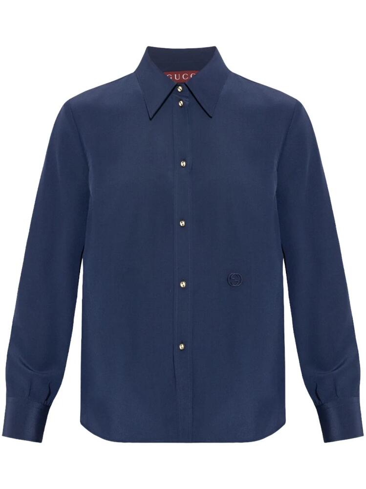 Gucci Interlocking G-embroidered silk shirt - Blue Cover