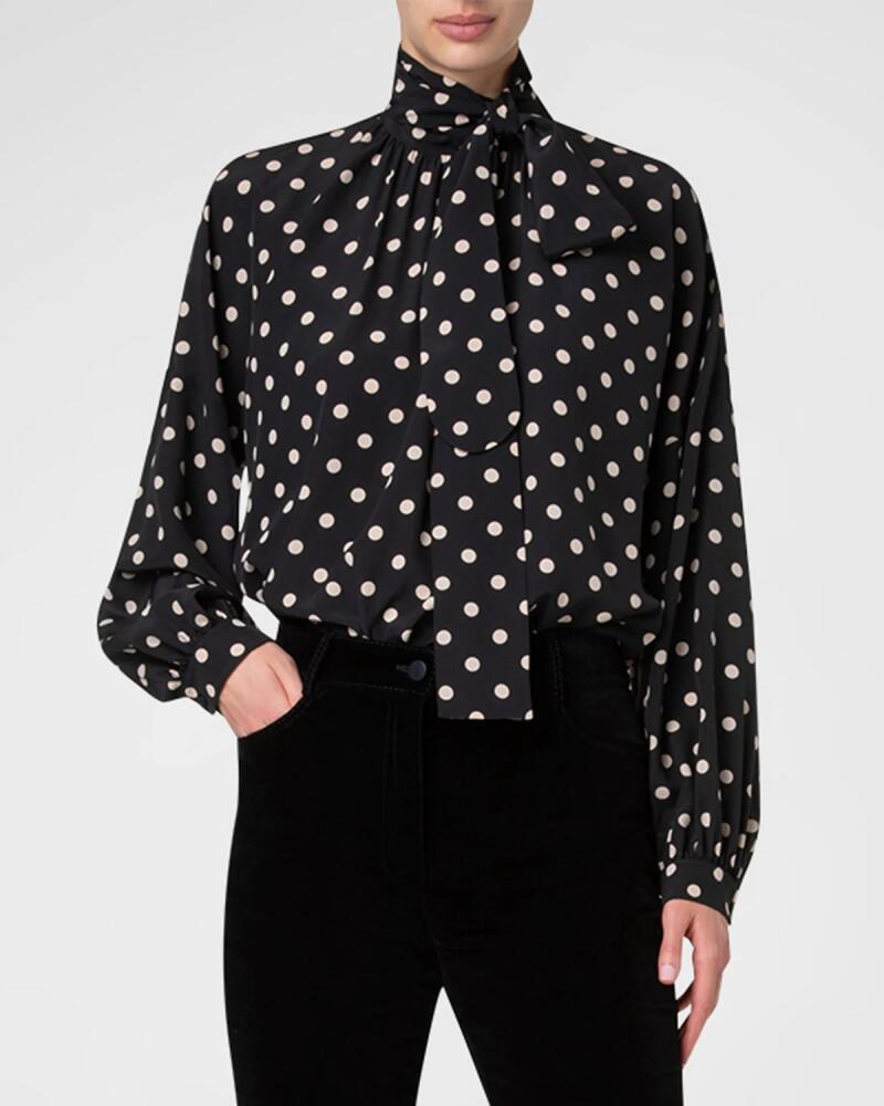 Akris punto Crepe De Chine Dot Print Blouse with Tie Neck Cover