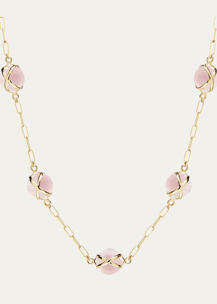 L. Klein Prisma 18k Gold Paperclip Chain Necklace with Rose Quartz Cover