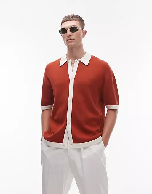 Topman button through with contrast detail-Red Cover