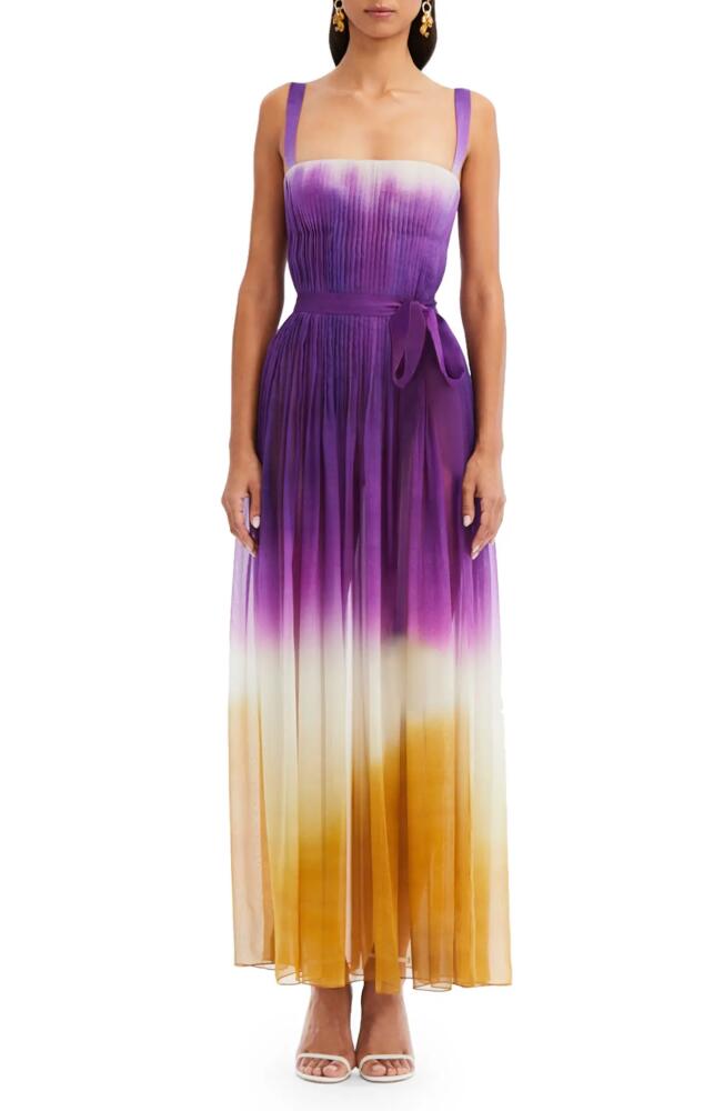 Oscar de la Renta Ombré Pleated Silk Chiffon Gown in Violet/Sepia Cover