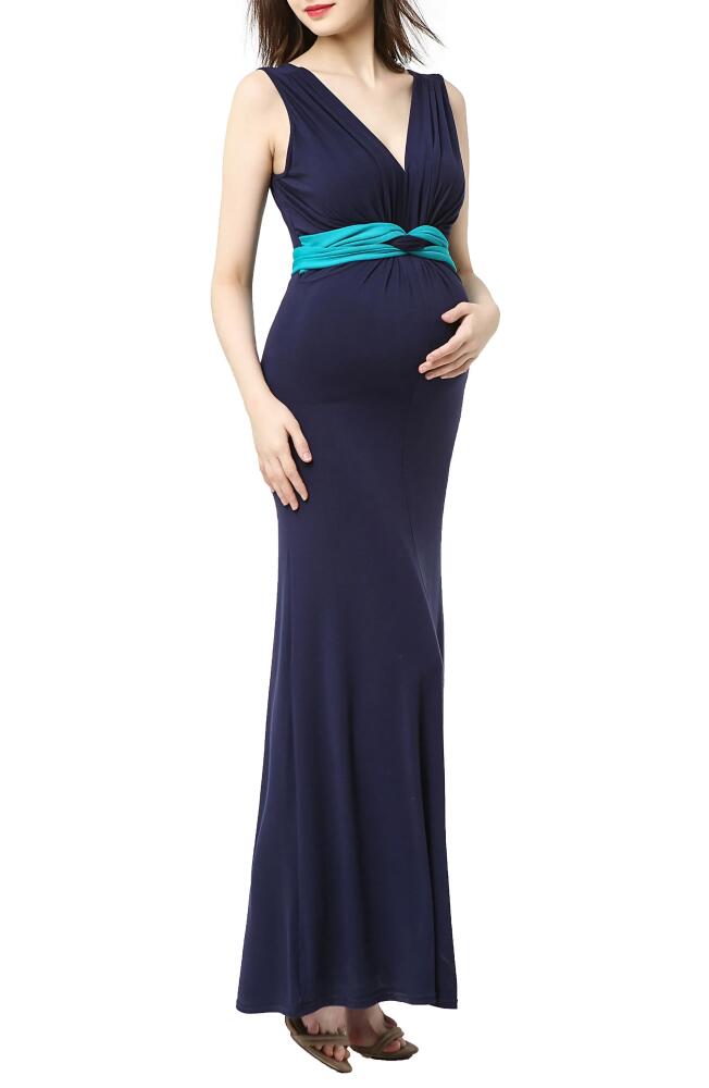 Kimi and Kai Scarlett Maternity Maxi Dress in Navy/Teal Cover