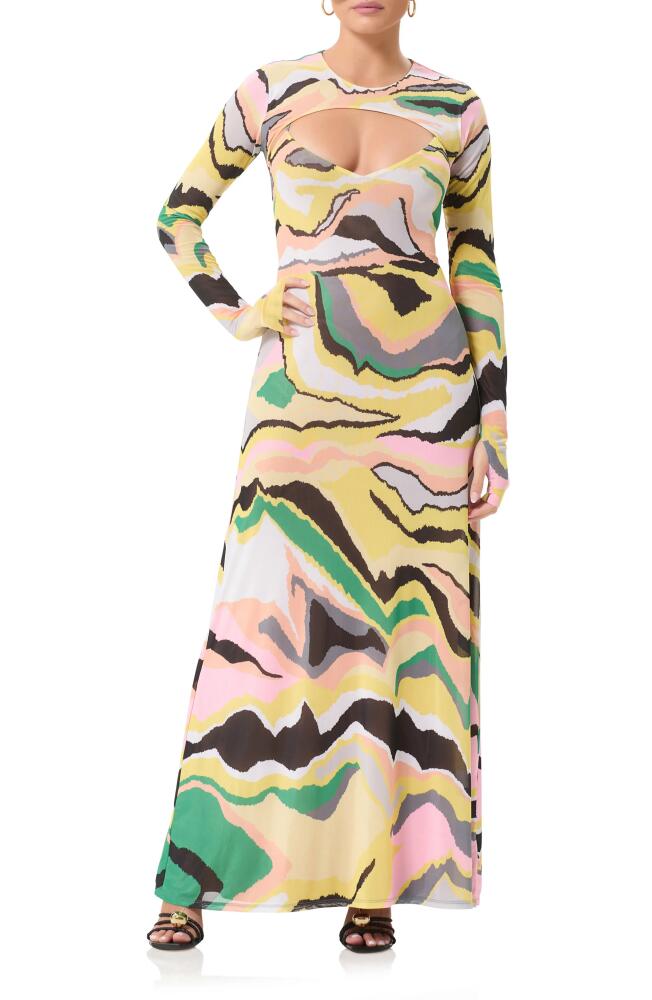 AFRM Cyr Cutout Long Sleeve Maxi Dress with Shrug in Soft Linear Abstract Cover