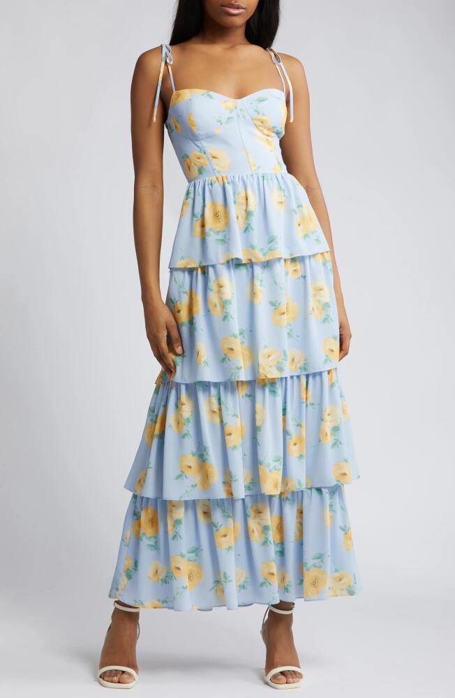 WAYF THe Lexi Floral Tiered Maxi Dress in Cornflower Floral Cover