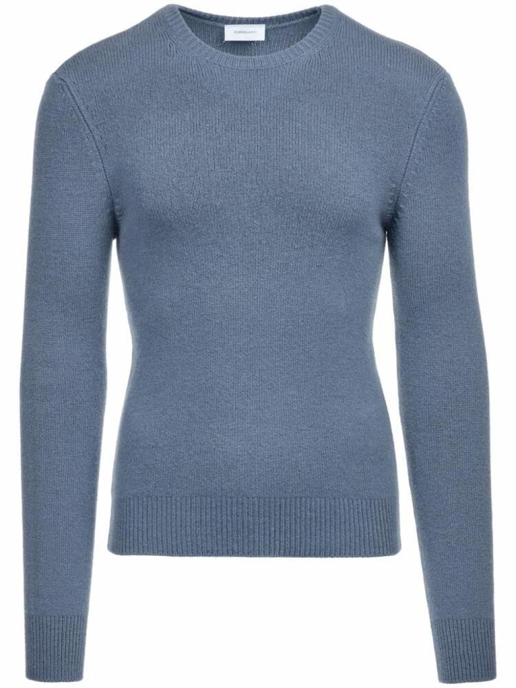 Ferragamo logo-plaque crew-neck jumper - Blue Cover