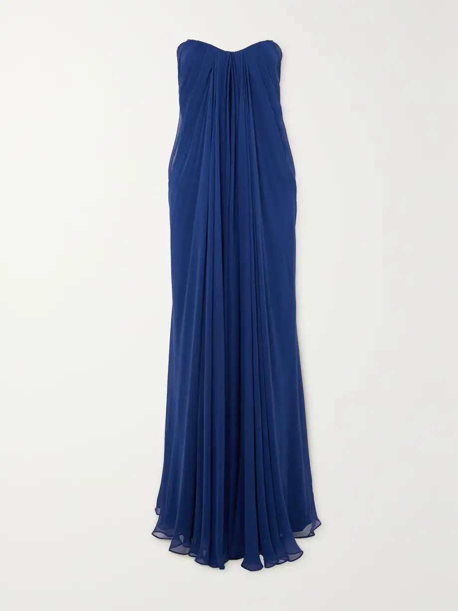 Alexander McQueen - Strapless Draped Silk-chiffon Gown - Blue Cover