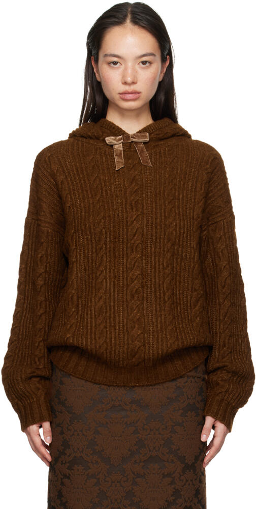 SHUSHU/TONG Brown Cable-Knit Hoodie Cover