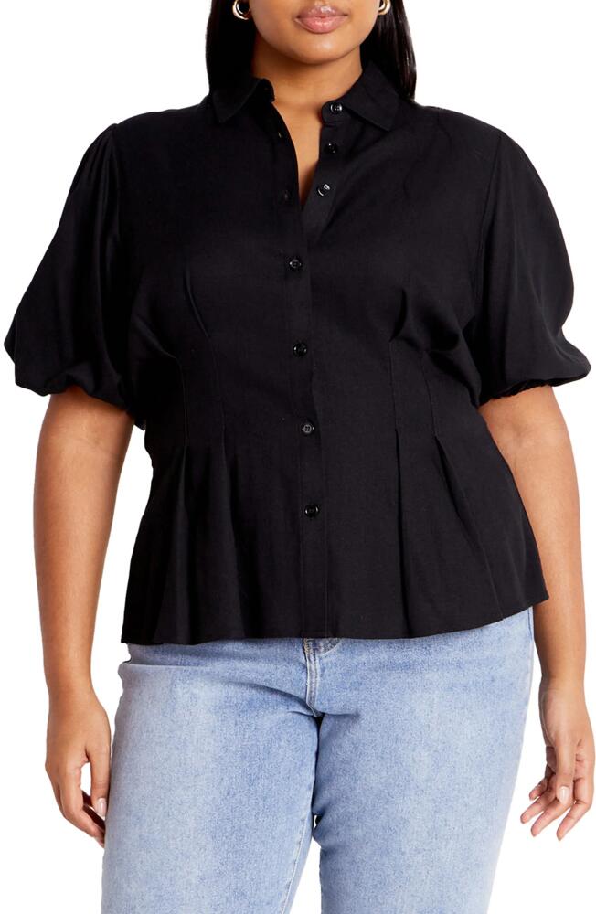 City Chic Betty Short Sleeve Button-Up Shirt in Black Cover