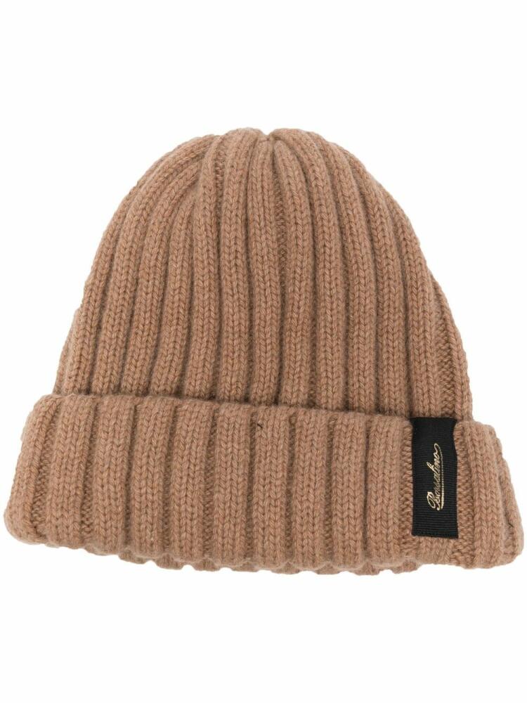 Borsalino logo-patch ribbed cashmere beanie - Brown Cover