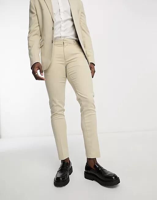 New Look skinny suit pants in oatmeal-White Cover