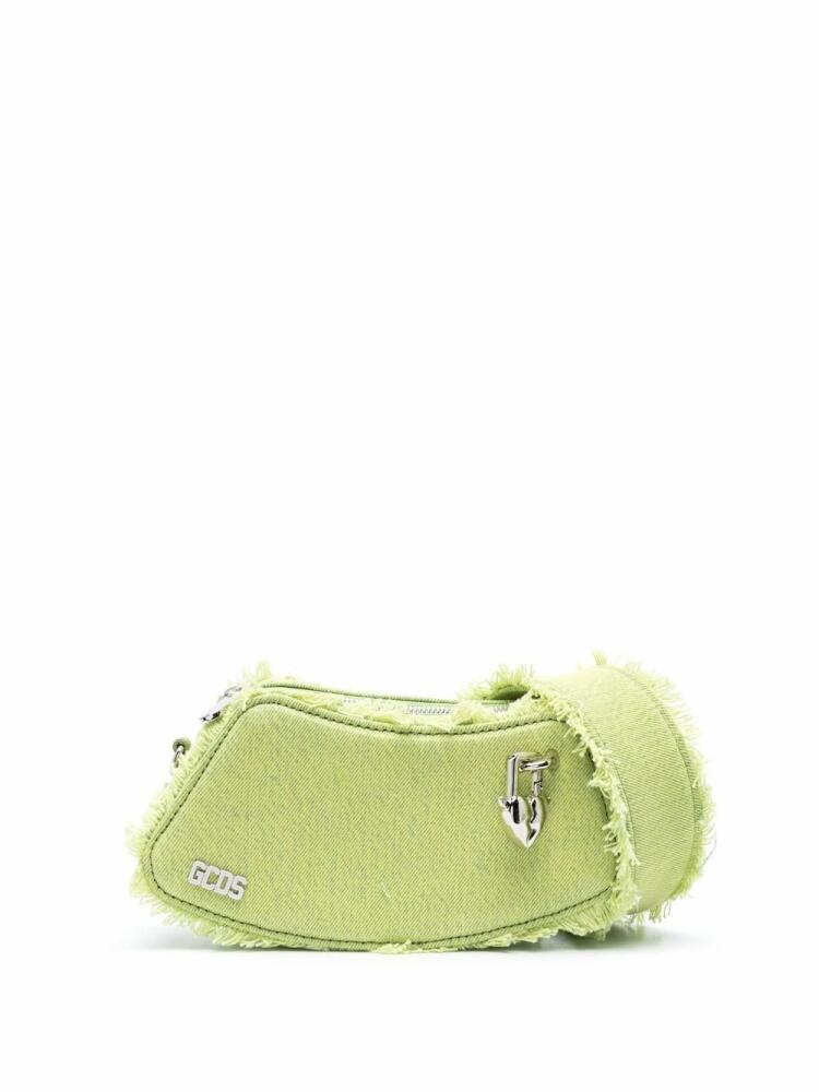 GCDS Comma curved denim shoulder bag - Green Cover