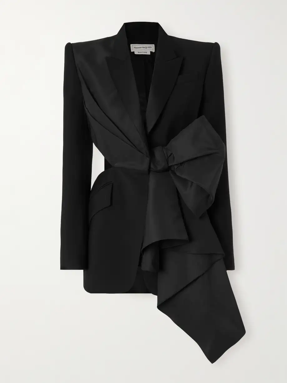 Alexander McQueen - Asymmetric Cutout Grain De Poudre Wool, Taffeta And Silk-blend Satin Blazer - Black Cover