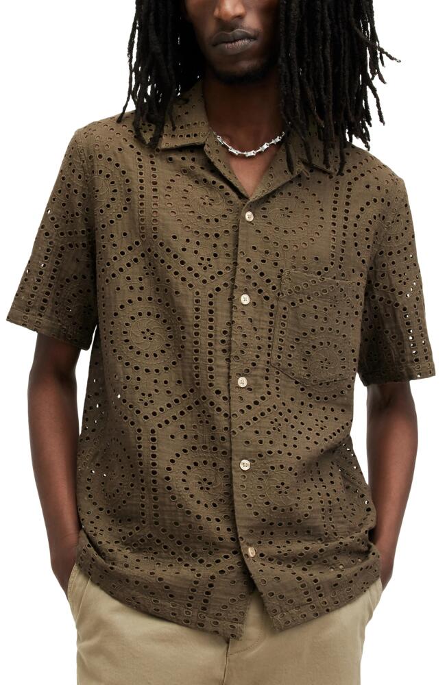 AllSaints Pueblo Pointelle Camp Shirt in Ash Khaki Green Cover