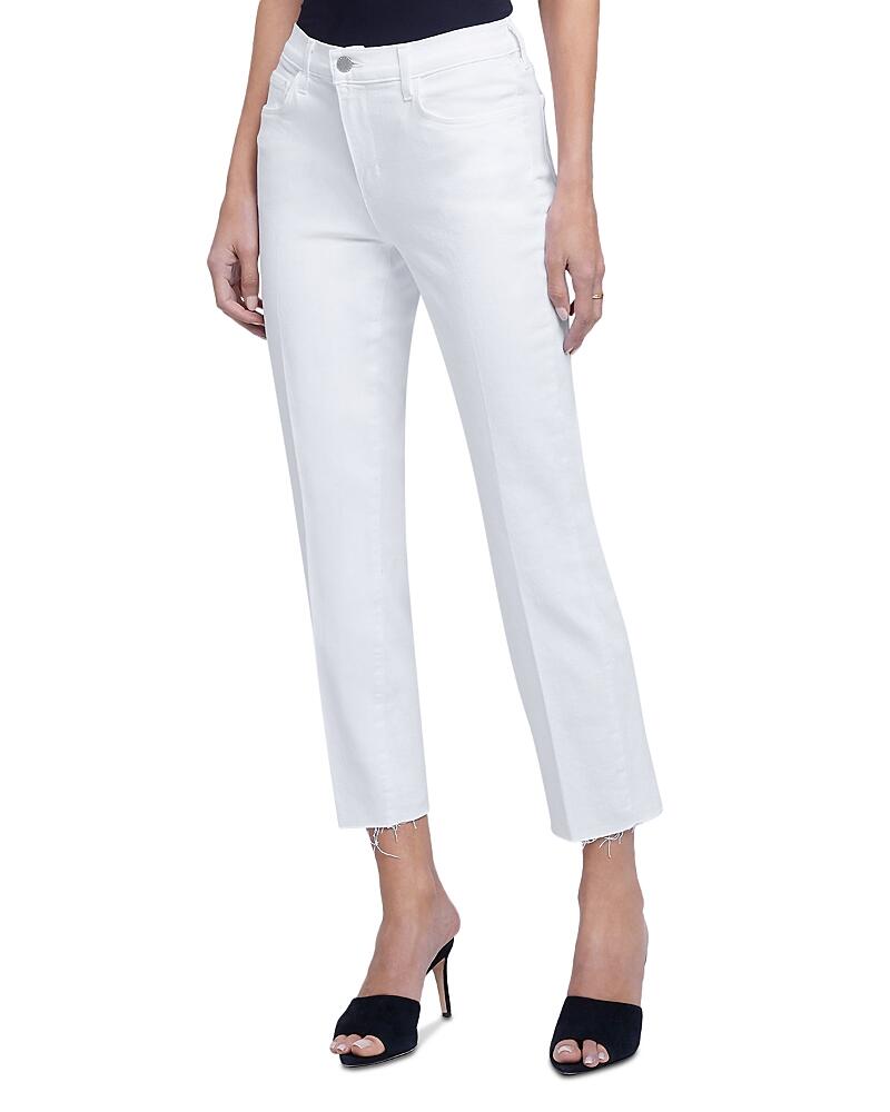 L'Agence Sada High Rise Cropped Straight Jeans in Blanc Cover