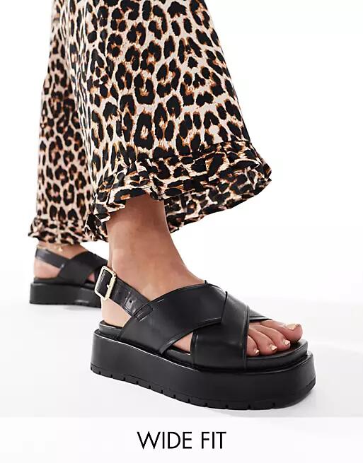 ASOS DESIGN Wide Fit Frosty chunky two-part sandals in black Cover