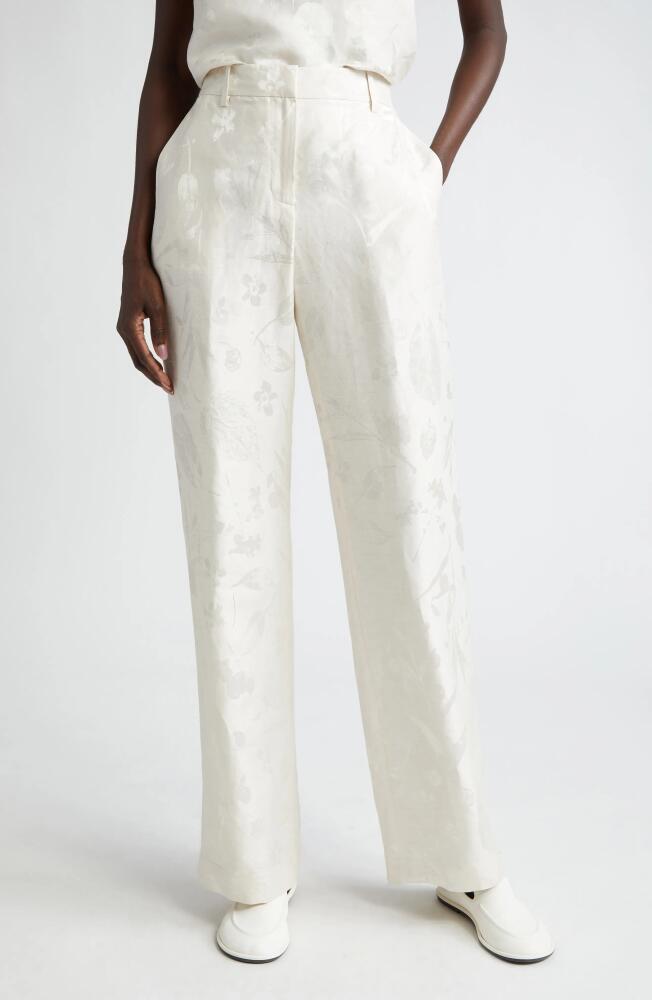 Lafayette 148 New York Gates Botanical Linen Jacquard Wide Leg Pants in Pebble Cover