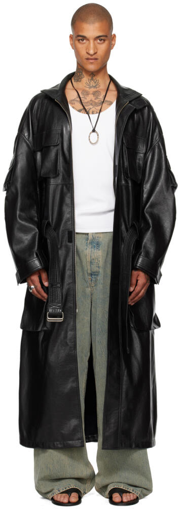 LU'U DAN Black Cargo Faux-Leather Trench Coat Cover