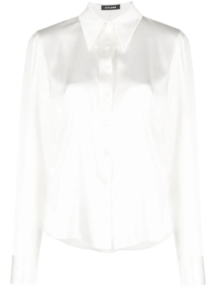 STYLAND pointed-collar stretch-silk shirt - Neutrals Cover