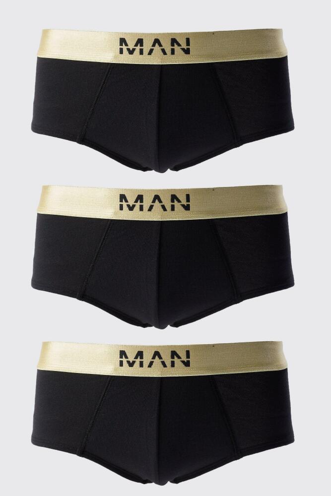 boohoo Mens 3 Pack Man Dash Gold Waistband Briefs In Black Cover