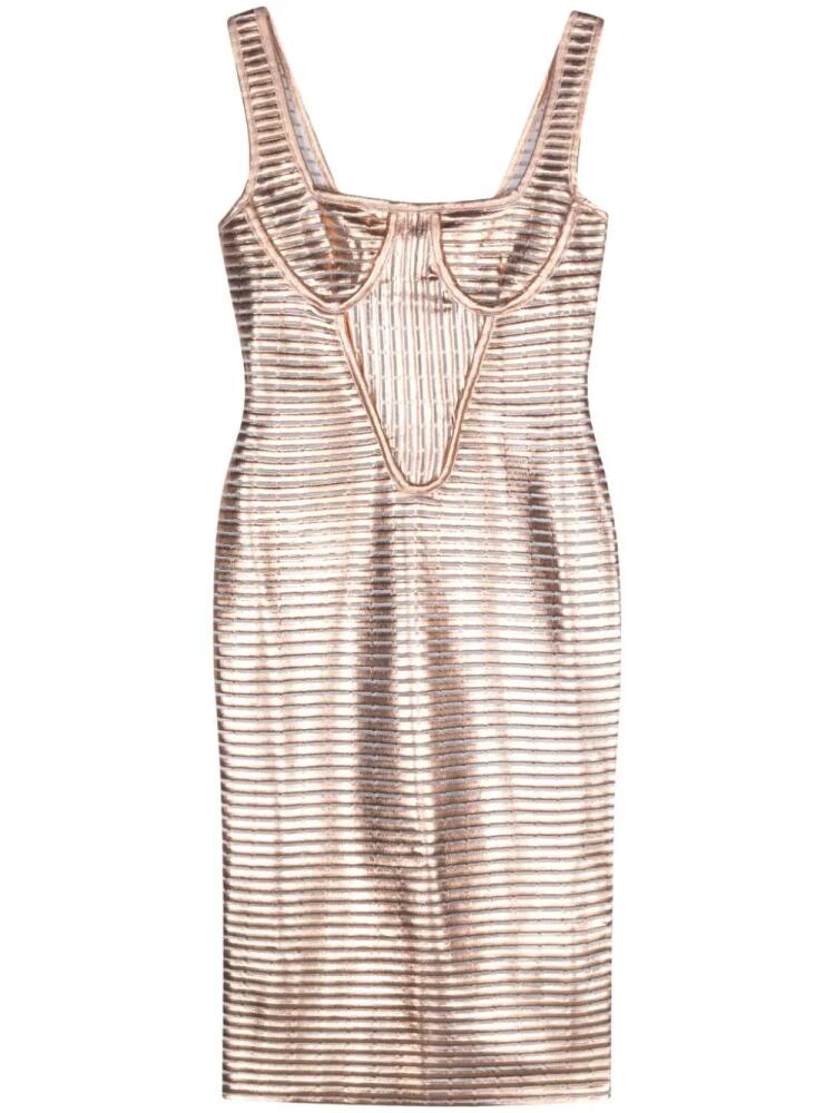 Genny ribbed-knit metallic midi dress - Pink Cover