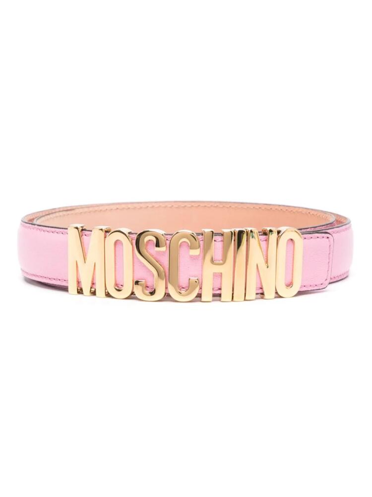 Moschino logo leather belt - Pink Cover