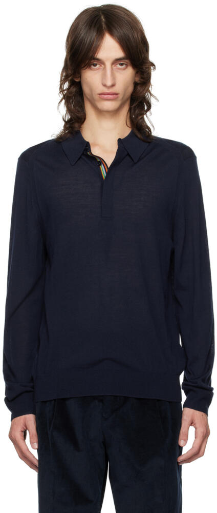 Paul Smith Navy Spread Collar Long Sleeve Polo Cover