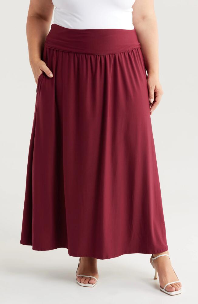 24seven Comfort Apparel Foldover Maxi Skirt in Wine Cover