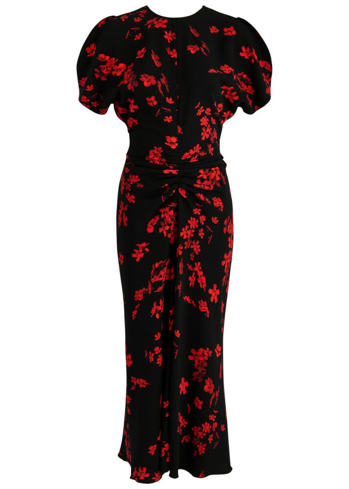 Victoria Beckham Floral-print Ruched Midi Dress - Black Red Cover