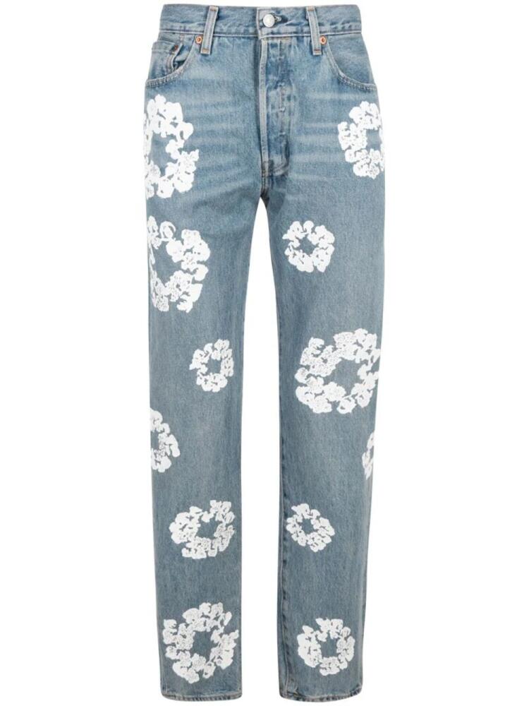 Denim Tears x Levi's Cotton Wreath-print straight-leg jeans - Blue Cover