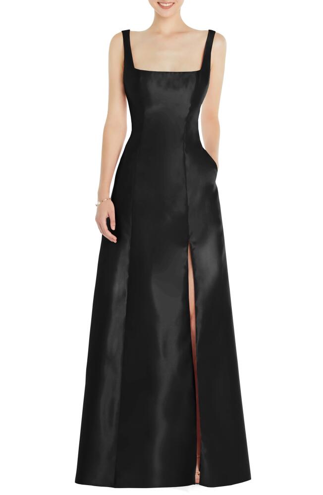 Alfred Sung Square Neck Satin A-Line Gown in Black Cover