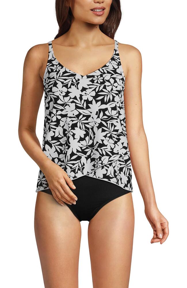 Lands' End Chlorine Resistant Tulip Hem Tankini Swimsuit Top in Black Havana Floral Cover