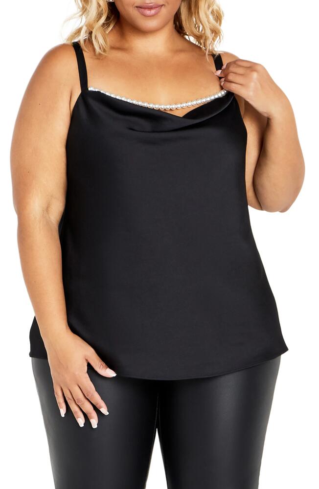 City Chic Dakota Imitation Pearl Cowl Neck Camisole in Black Cover