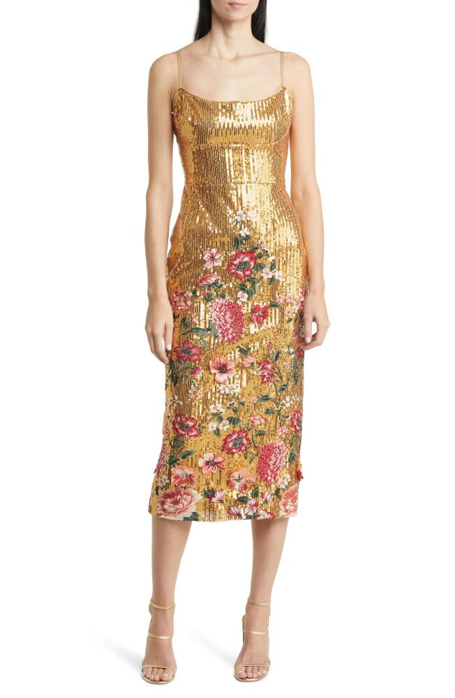 Marchesa Notte Sequin Cocktail Dress in Gold Multi Cover