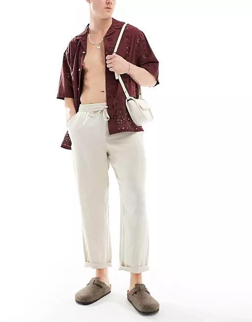 Cotton On relaxed straight leg linen pants in oatmeal-White Cover